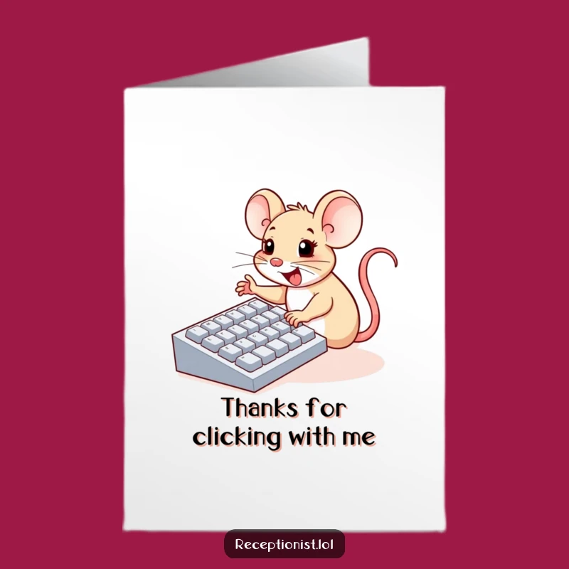Free Printable Thank You Card: Cheerful Mouse Typing Thanks Keyboard