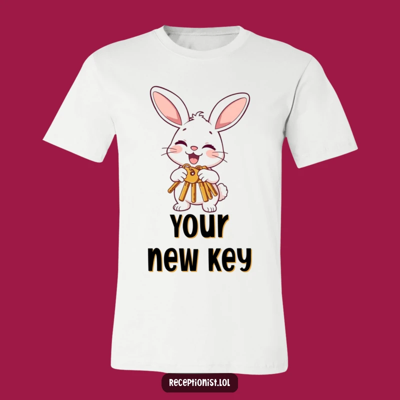 Funny Bunny Offering Keys T-Shirt: Spread Joyful Luck with Humorous Style