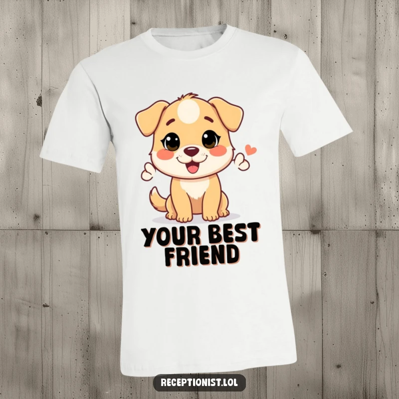 Funny t-shirt depicting a friendly dog character offering a warm, welcoming nod, expressing kindness and approachability.
