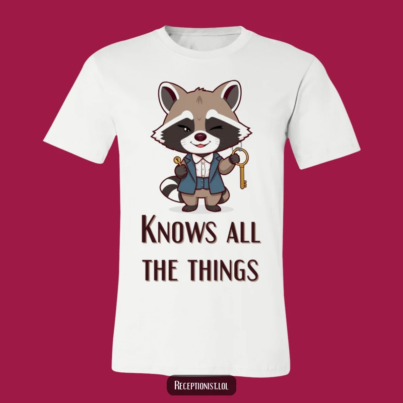 Funny Raccoon Receptionist T-Shirt: Winking Key Master Tee, Ideal Funny Gift