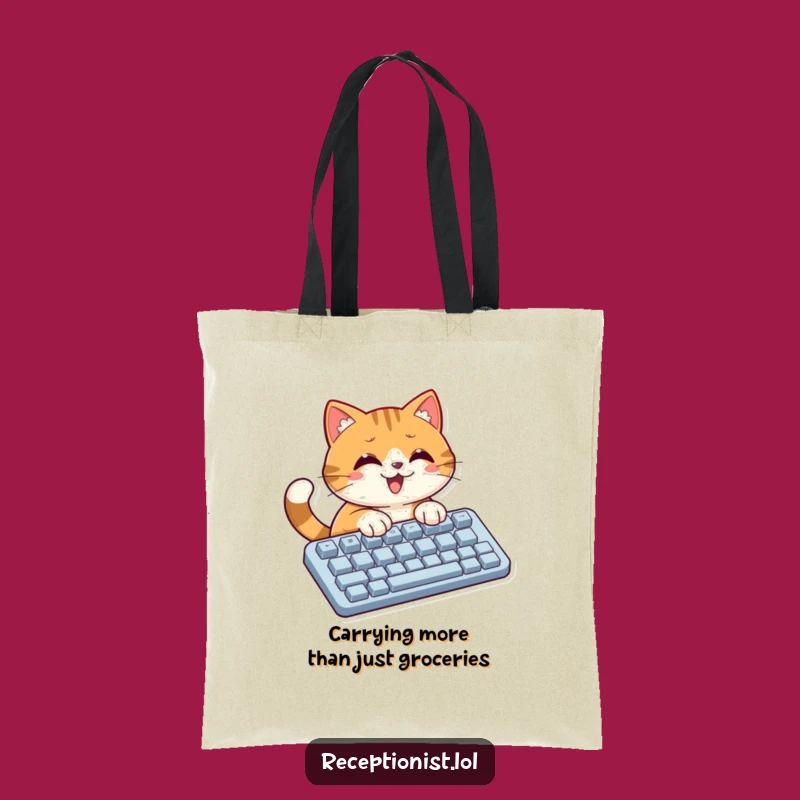 Funny Cat Typing Tote Bag: Hilarious Laptop Carrier, Chic Funny Gift for Techies