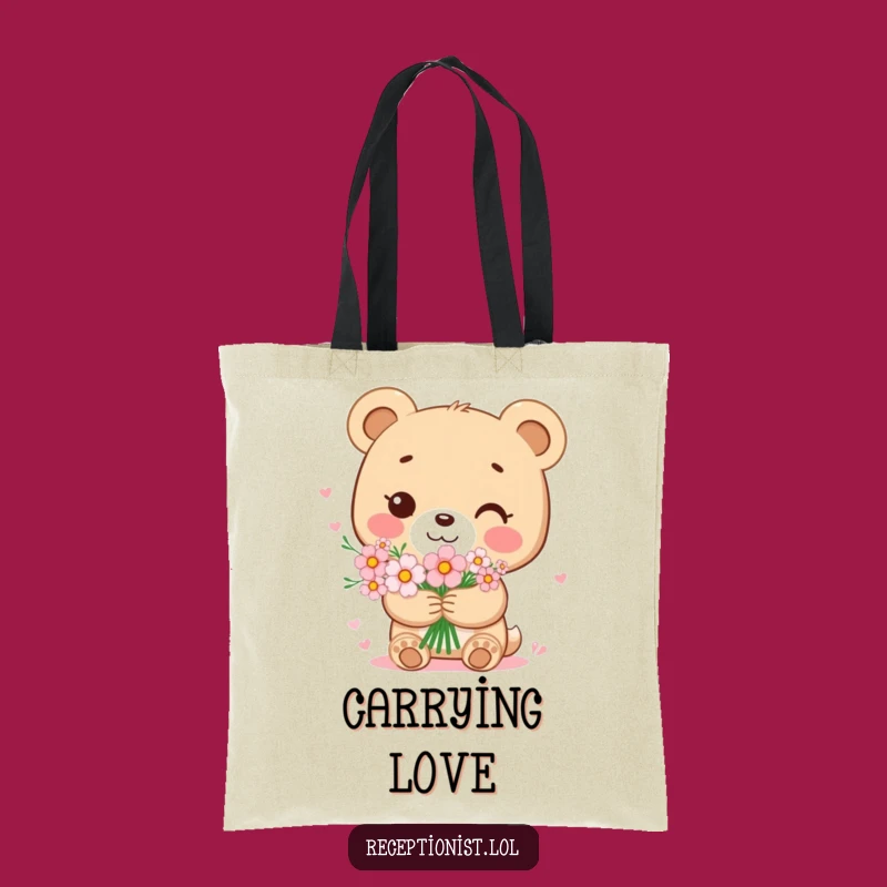 Funny Bear Cub Flower Bouquet Tote Bag: Carry Your Sweetness with Love