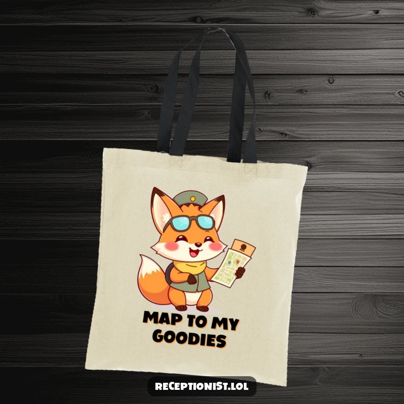 Funny fox receptionist tote bag, practical bag with a cheerful, map-wielding fox, great for daily use.